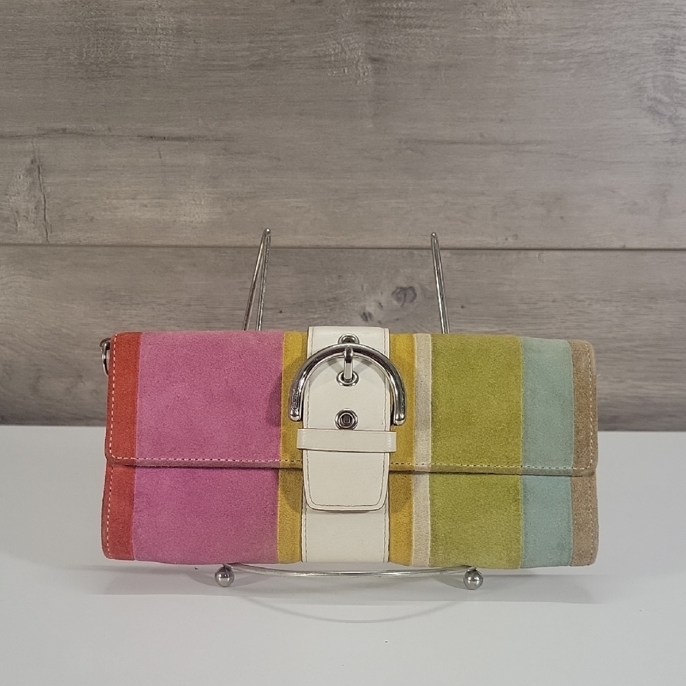 Vintage Y2K Coach SoHo Striped Suede & Leather Wallet 6744